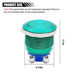 19mm 3/4" Momentary Push Button Switch, 250V AC 5A 1NO SPST High Round Screw Terminal, Waterproof Metal Shell Self-Resetting/Momentary Switch (Green)