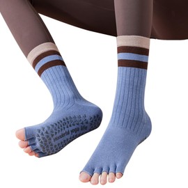 Hammist Yoga Socks, Five Toes, Open Type, Anti-Slip, Mid-Length Yoga Socks, 80% Cotton, Breathable, Durable, Antibacterial, Odor Resistant, Indoor Fitness, blue