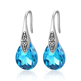 925 Sterling Silver March Birthstone Earrings Celtic Knot Drop Earrings Blue Jewelry Birthday Gifts For Women Christmas Gift…