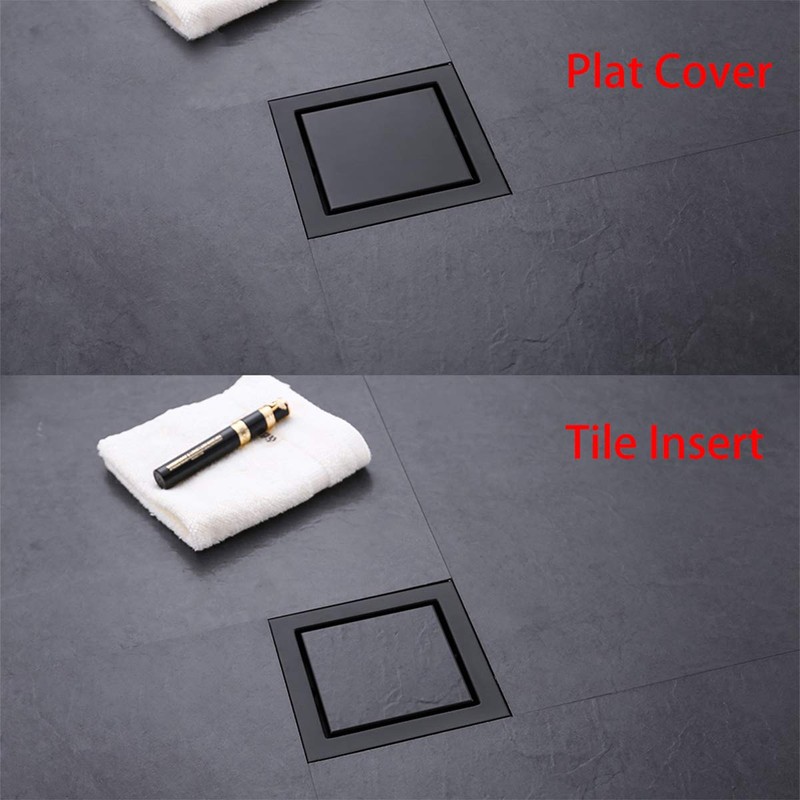 RANDOM Black Shower Drain Square with Removable Tile Insert 6