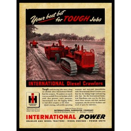 1947 International Harvester NEW Metal Sign: Diesel Crawlers Pulling Scrapers
