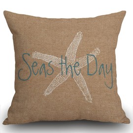 Smooffly Cushion Cover Seas The Day Vintage Beach Starfish On Canvas Look Throw Pillow Case Home Decorative for Men/Women Living Room Bedroom Sofa Chair 18X18 Inch Pillowcase 45X45cm