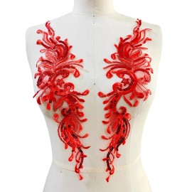 Multicolor Sequin Embroidery lace Applique Decorative Patch Trim Accessories for Clothes Dress 2 Pieces/Bag (Red)