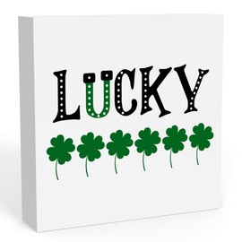 Rustic Farmhouse St Patricks Day Country Home Office Desk Decor Irish Good Luck Gifts for Women Men Lucky Sign Cubicle Shelf Tabletop Tiered Tray Decor 5 X 5 Inch