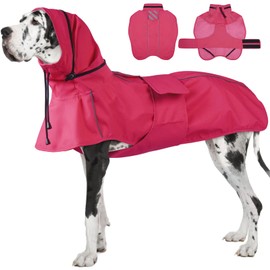 Waterproof Windproof Dog Raincoat with Full Body Coverage, Reflective Adjustable Hooded Jacket, Easy on Lightweight Dog Rain Coat for Large Dogs Poncho Breathable (Neon Pink, XXXXL)