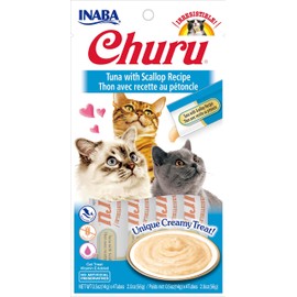 INABA Churu Lickable Purée Natural Cat Treats (Tuna with Scallop Recipe, 4 Tubes)