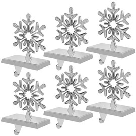 yofit 6 Pcs Christmas Snowflake Stocking Holder, Metal Christmas Stocking Hanger, 3D Sliver Stocking Hooks Non-slip for Fireplace Mantel Window Christmas Home Xmas Party Decor