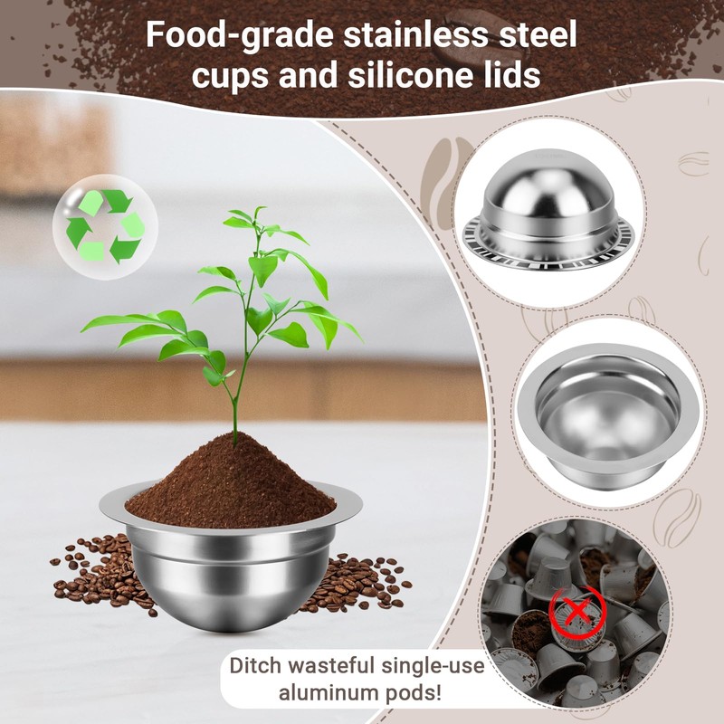 Reusable Capsules Compatible with Nespresso Vertuo Next/Vertuo POP, Stainless Steel