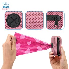 Best Pet Supplies Soporte para bolsa de caca de perro, color rosa, dispensador de malla reutilizable para viajes, caminar, parque y uso al aire libre, suave y duradero con clip – rosa