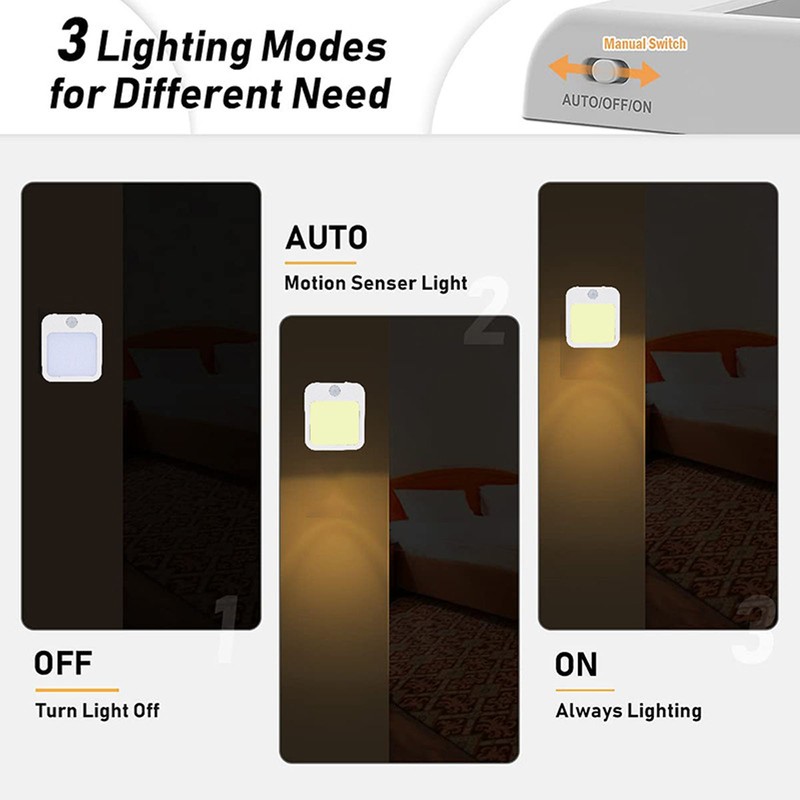 2pcs Plug in Night Light with Motion Sensor Mini Warm