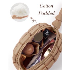 Yarnic Quilted Makeup Bag Puffy Cosmetic Bag, Travel Toiletry Bag for Women, Cute Makeup Bag Organizer Puffer Makeup Pouch (S, Caramel)