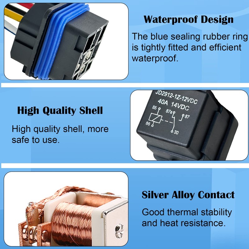 2 Pack Waterproof Relay and Harness Kit 40A 14V DC,
