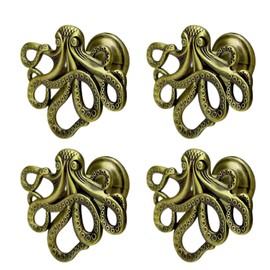 LFWATAXY Animal Knobs, 4PCS Octopus Handles, Single Hole Vintage Retro Bronze Zinc Alloy Knobs for Furniture Decor