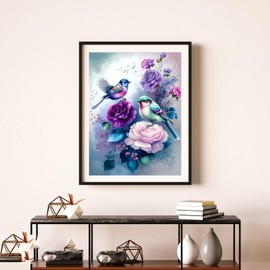 5D Diamond Art Kits for Adults Beginner, Bird Flower Diamond Painting Kits for Adults, DIY Full Drill Diamond Dot Gem Painting for Home Wall Decor 12x16inch