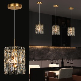 NISIDUN Modern K9 Crystal Pendant Lights Kitchen Island,1 Lighting Gold Chandeliers for Dining Room Light Fixtures Over Table,Hanging Chandelier for Kitchen Island Entryway Bathroom BedHead Light