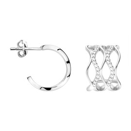 SOFIA MILANI - Women's Earrings 925 Silver with Zirconia Stones - Waves Stud Earrings, Sterling Silver, Cubic Zirconia