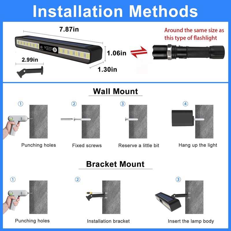 Aolyty Solar Strobe Lights, Outdoor 3 Work Modes, Waterproof Wall