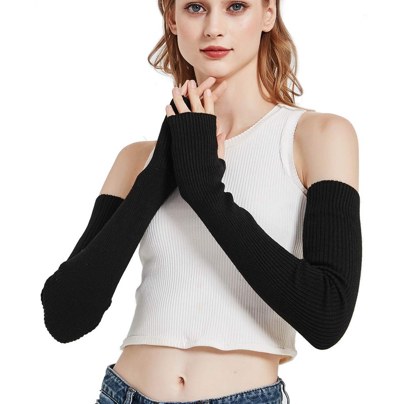 NOVAWO Wool Blend Warm Arm Warmers Super Soft Long Fingerless