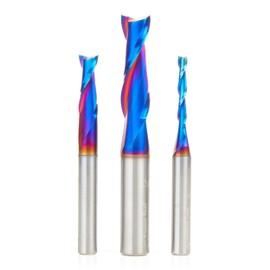 Amana Tool Spektra Extreme Tool Life Coated Solid Carbide Spiral Plunge Up-Cut Router Bit Pack, AMS-236-K 3-Pc, 1/4 and 3/8 Shank