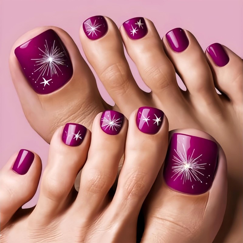 Square Press on Toenails Purple Fake Toe Nails with Star