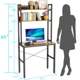 Aquzee 31 Inch Desk Hutch, Teen Desk with Shelves, Study Desks with Storage, Computer Desks for Small Spaces, Kids, Student, Space Saving, Easy Assemble, Rustic Brown