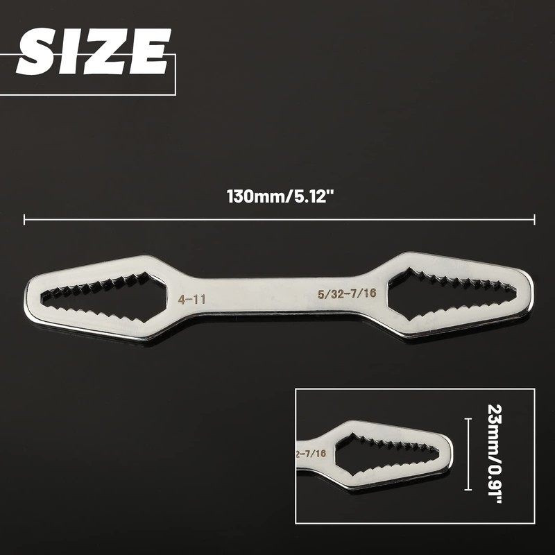 LEONTOOL Carbon Steel Universal Wrench, 4-11mm, Adjustable, Chrome Plated