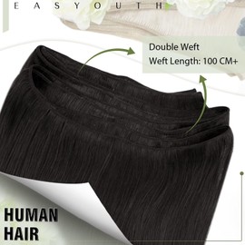 Easyouth Real Hair Wefts, Black Wefts, Hair Extensions, 30 cm, 70 g, #1