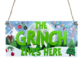 Second Ave Funny Lives Here Christmas Xmas Wooden Hanging Decoration Festive Home Sign Plaque