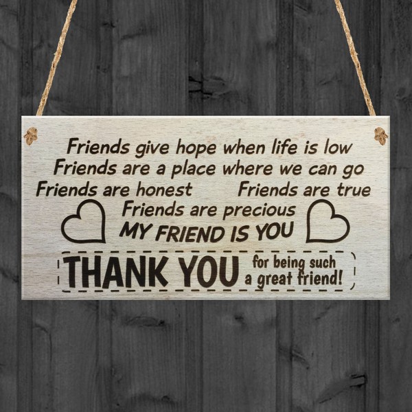 Red Ocean Friends Give Hope When Life Is Low, Friends Are A Place Where We Can Go, Friend Are Honest, Friends Are True, Friends Are Precious, My Friend Is You THANK YOU For Being Such A Great Friend Wooden Plaque Friendship Sign Funny Novelty Gift FRIEND