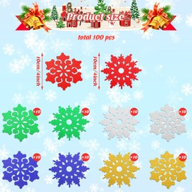 100 Pieces Snowflake Cutouts 4 Inch Christmas Winter Theme Colorful Snowflake Decorations Glitter Snowflake Classroom Cutouts with Glue Point for Winter Christmas Party Decoration, 5 Colors