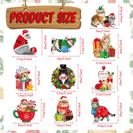 Tiamon 20 Pcs Christmas Wooden Ornaments For Tree Christmas Hanging Decoration Assorted Puppy Dog Cat Cow Bear Cardinal Birds Christmas Tree Ornament Set Pendants for Xmas Holiday Decor (Cat)