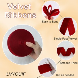 Velvet Ribbon Wine 1 Inch (25mm) 10 Yards Manjonzic Single-Sided Velvet Ribbon Trim Perfect for Christmas Trees Gift Wrapping Bouquets Wedding Decor