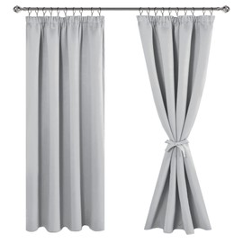JIUZHEN Blackout Curtains with Ruffle Tape, Opaque Curtains, Living Room Curtains, Bedroom, Thermal Curtain, Silver Grey, H 183 x W 117 cm, Set of 2