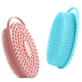 Silicone Body Scrubber, Loofah Exfoliating Body Scrubber, Silicone Loofah Shower Body Scrubber 2 Pack, 2 in 1 Body Exfoliator Scrubber with Handle Body Scrub Bath Scrubber Scalp Massager Shampoo Brush