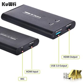 KuWFi HD 4K Video Capture Device Card HDMI to USB3.0 HD Video Converters Game Streaming Live Stream Broadcast 1080P with MIC Input for OBS/Vmix/Wirecast/skype