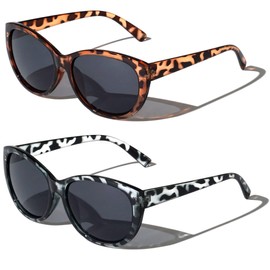 V.W.E. 2 Pairs Women Outdoor Reading Sunglasses Oversized Full Lens Readers Leopard (1 Grey 1 Brown, 2.50)