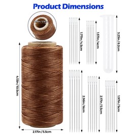 Leather Upholstery Sewing Waxed Thread: PLANTIONAL 218 Yards 210D Wax String Set with 25 Large Eye Hand Sewing Needles, Heavy Duty Sewing Kit for Car Sofa Leather Repair Craft