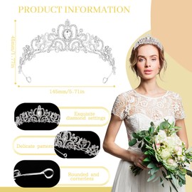 Rierousy Tiara Wedding Crown Women's Crown Bridal Crystal Crown Rhinestone Crown, Wedding Tiara for Weddings, Proms, Pageants, Princess Parties, Birthday Parties etc, Non-Precious Metal, Crystal