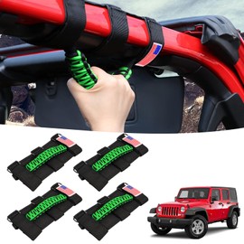 Gaizon 4 Pack Grab Handles Roll Bar Paracord Handgrip Handles Replacement for Jeep GWangler YJ TJ JK JL, for Gladiator JT 1955-2022(Green)