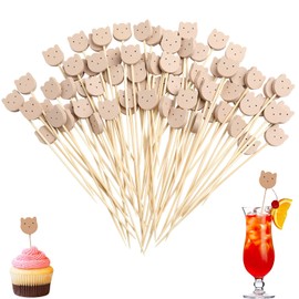 Bekeify Cocktail Stick Pack of 200 Wooden Cocktail Picks Mixed Colours 12 cm Natural Wood Skewers Cocktail Sticks Finger Food Skewers Toothpicks for Sandwiches Drinks Summer Luau Party Accessories Decorations