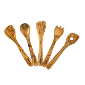 Olive Wood Cooking and Serving Utensils, Set of Five 12 inch utensils