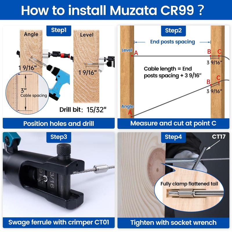 [Patent] Muzata 20 Pack 3/16" Invisible Cable Railing Kit Hardware