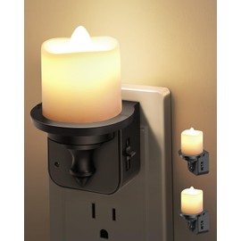 Luz de Noche con Vela Sin Llama, 2 Paquete Luz Nocturna Enchufable Con Sensor de Anochecer a Amanecer, 0-100 LM Brillo Ajustable, 3000K Night Light para Niños para Dormitorio, Baño, Pasillo