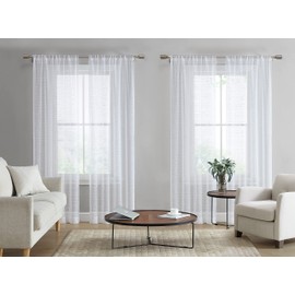 Laura Ashley Lehman 4 Panel Sheer Curtains with Rod Pocket, Each Panel Measures 38" W x 96" L, White