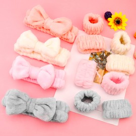 12PCS Spa Headband and Wrist Towels for Face Washing Set Super Cute Soft Microfiber Makeup Headband Gifts for Women Girls Elastic Bow SPA Headbands and Highly Absorbent Wristbands Kit for Washing Face Shower Skincare