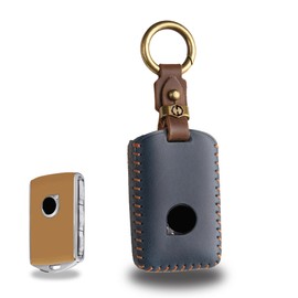 Leather Key Fob Cover with Keychain Compatible with Volvo XC90 XC60 XC40 S60 S90 V60 V90 Polestar 1 2 (BLUE)