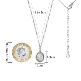 Oval Opal Pendant Necklace for Women, 46cm Silver Plated Chain with Oval Opal Gemstone, Gift for Her