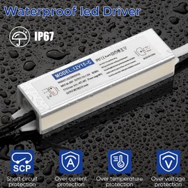 Waterproof IP67 LED Driver Power Supply 12V 15W 1.25A, 110V AC to 12V DC Converter, Ideal for Indoor and Outdoor, Marine, and Industrial LED Lighting Applications