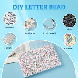 1400pcs Letter Beads, 6x6 mm Acrylic Alphabet Beads, Beads for Jewelry and Bracelet Making, in 28 Grid Box (White and Colorful)