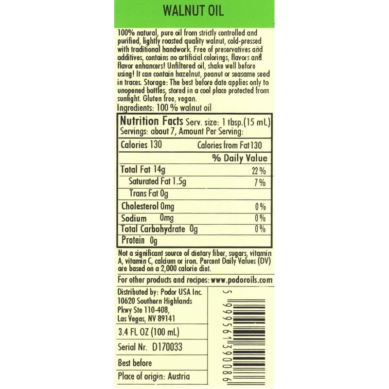 PÖDÖR Premium Walnut Oil - 3.4 fl. Oz. - Cold-Pressed,